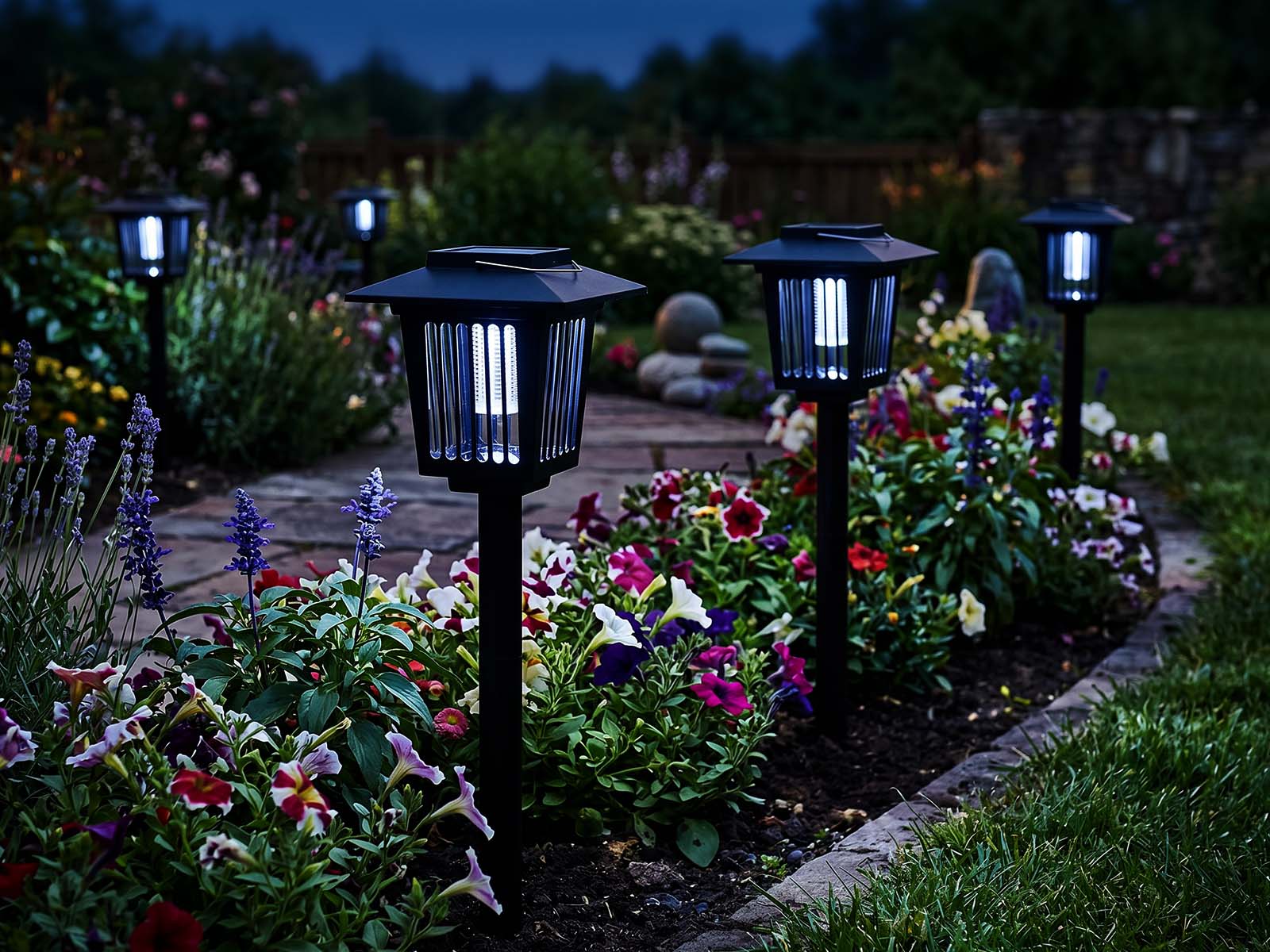 Wizualizacja 2x Lampa solarna LED ogrodowa owadobójcza 58cm wbijana